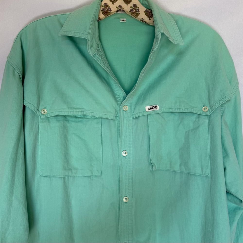 Vintage Guess Georges Marciano Mint Green Button-Up Shirt Lightweight Oversized